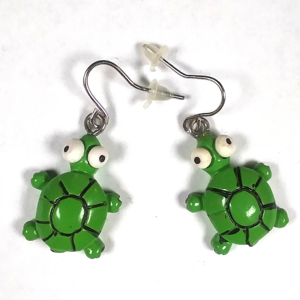 Tiny Green Turtle Earrings Pierced Turtle With Big Eyes